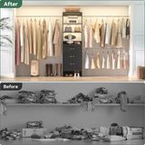 96 inch Closet Organizer System with 3 Wood Drawers and 3 Hanging Rods, Freestanding, and Adjustable