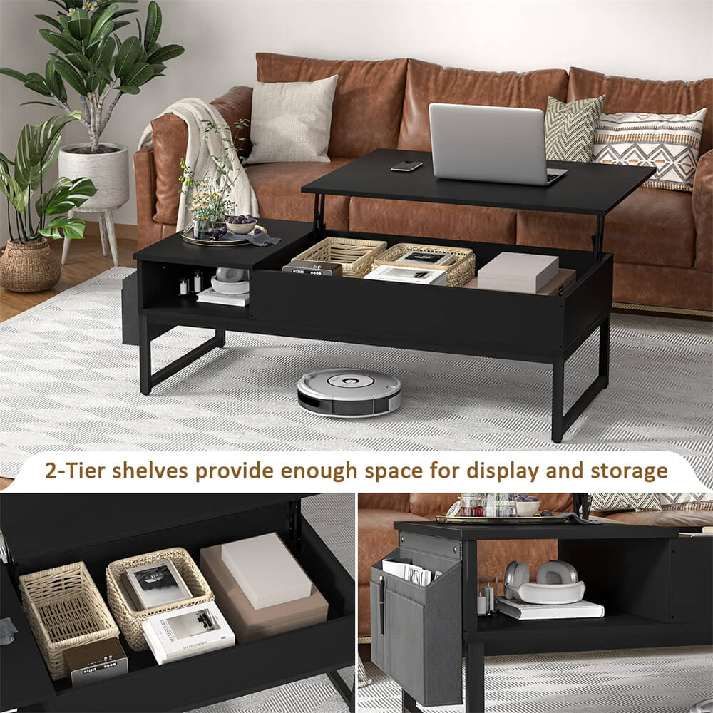 Lift Top Coffee Table with Storage, 43.3'' Height, with Side Storage Bag