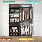 5FT Closet System with Drawer, Reversible Wood Closet Organizer with Hanging Rods, Hanging Shelves, and Shoe Rack