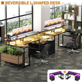 Reversible L Shaped Computer Desk Gaming Desk with File Drawer,  Power Outlet & LED Strip