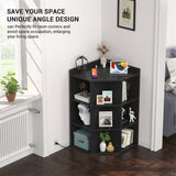 3-Tier Wooden Corner Storage Cabinet Bookshelf with Power Outlets and 9 Cubes