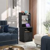 Tall Nightstand with Charging Station and LED Lights, 47 inch Height, with Bookshelf and Storage Cabinet