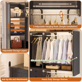 5FT Closet System with 2 Wood Drawers, 2 Hanging Rods & Shelf Towers, Reversible, Wall-Mount