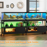 Unikito 55-75 Gallon Fish Tank Stand with LED Light, Aquarium Stand with Outlet and Storage, 49.2" Reptile Terrarium Tank with Lockable Door, Observable Screen and Top Ventilation Mesh