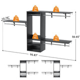 96 Inch Hanging Closet System, Wall Mounted Closet Wardrobe with Hanging Rod, and 3 Shelving Towers(Can Be Cut To Fit), DIY Support