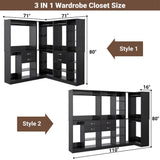 Unikito Freestanding Closet System with 3 Sets, 110'' Reversible Stand-alone Wardrobe, 80'' Height Cloth Garment Organizer, Walk-in Closet with Hanging Rod, 71"L x 71"W x 80"H, Load 2500 LBS