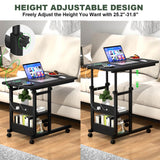 2-Tier Height Adjustable C Shaped End Table with Charging Station, with USB Ports and Wheels