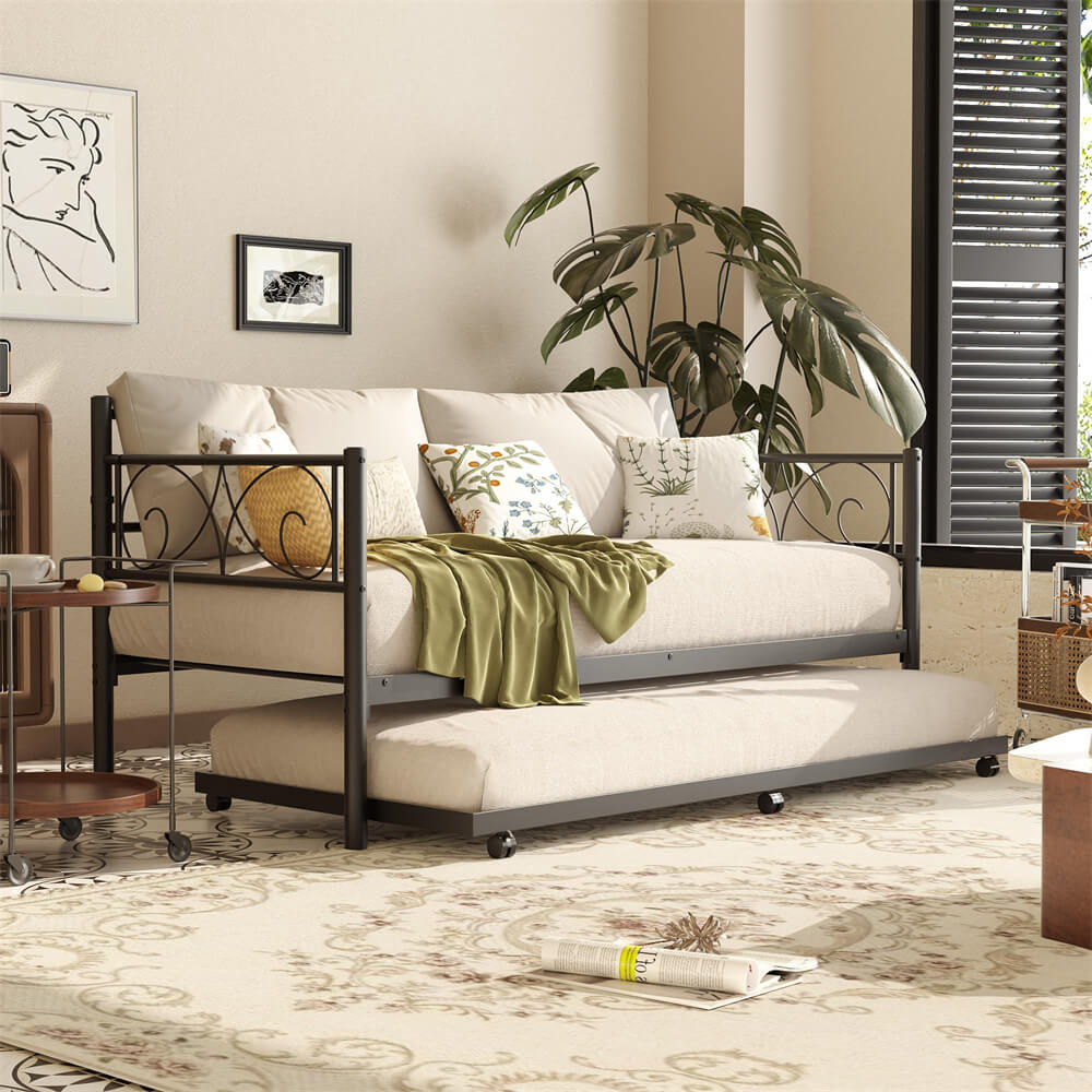 Twin Daybed with Trundle and Headboard, Sofa Bed(Mattress Not Included), 660 LBS Load Weight