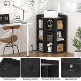 3-Tier Wooden Corner Storage Cabinet Bookshelf with Power Outlets and 9 Cubes