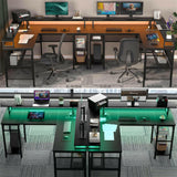 Unikito Reversible L Shaped Desk, Cool 55 Inch Corner Computer Desk with Smart Strip Light and Magic Power Outlet, Sturdy Office Table with Monitor Stand and Shelf, Elegant Grid Design