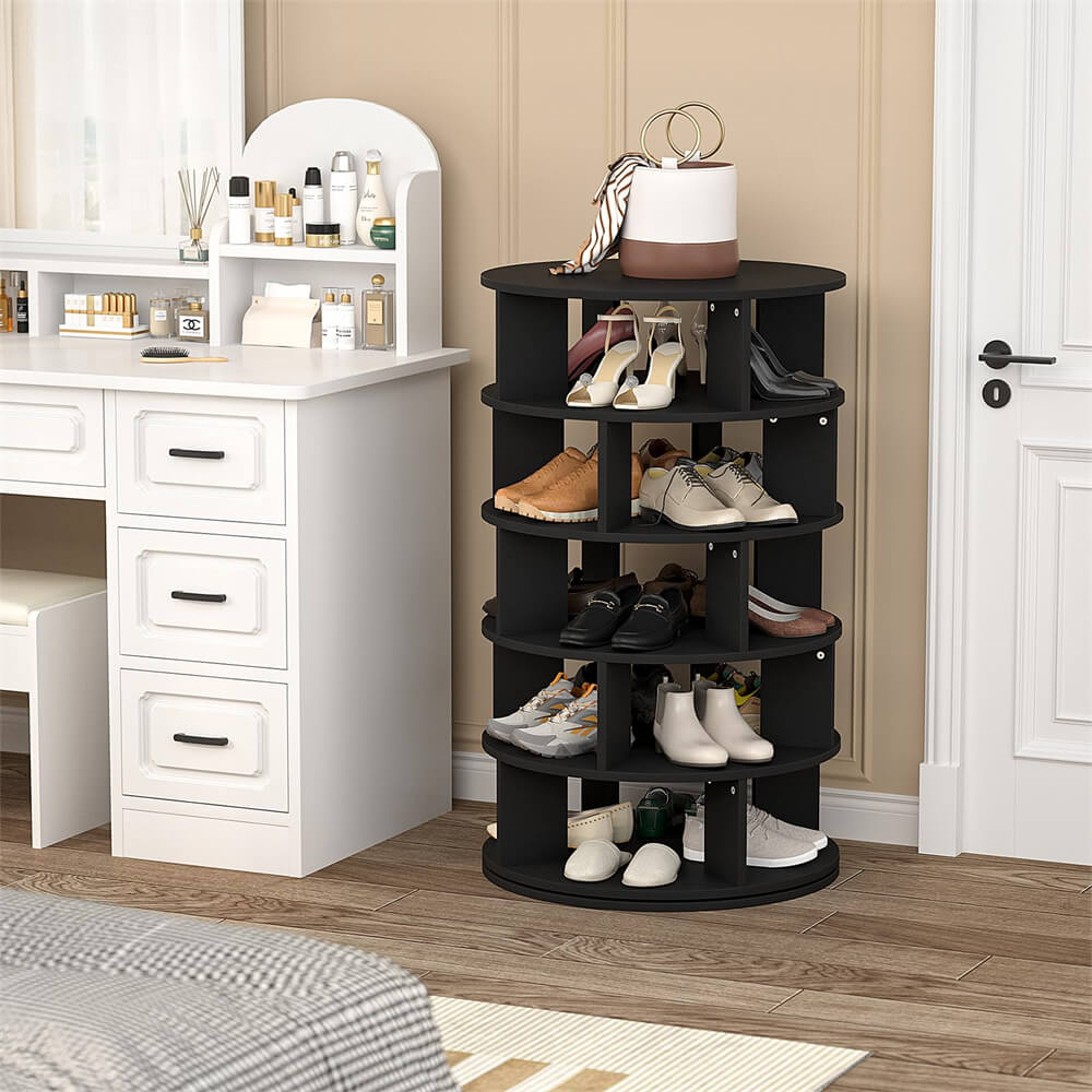 5-Tier Rotating Shoe Rack, Wooden Shoe Organizer Tower, 360 Spinning, for Entryway, Garage, Bedroom