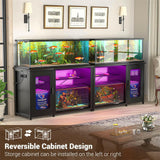 Unikito 55-75 Gallon Aquarium Stand with Power Outlets & LED Light, Reversible Fish Tank Stand with Cabinet for Fish Tank Accessories Storage, Heavy Duty Metal Frame, 880LBS Capacity