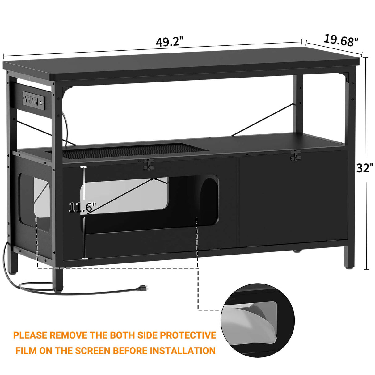 Unikito 55-75 Gallon Fish Tank Stand with LED Light, Aquarium Stand with Outlet and Storage, 49.2" Reptile Terrarium Tank with Lockable Door, Observable Screen and Top Ventilation Mesh