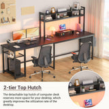 Unikito L Shaped Desk with Power Outlet & LED Strip, Reversible L-Shaped Corner Computer Desks Gaming Desk with Storage Shelf & Monitor Stand, Modern 2 Person Home Office Desk, Writing Desk