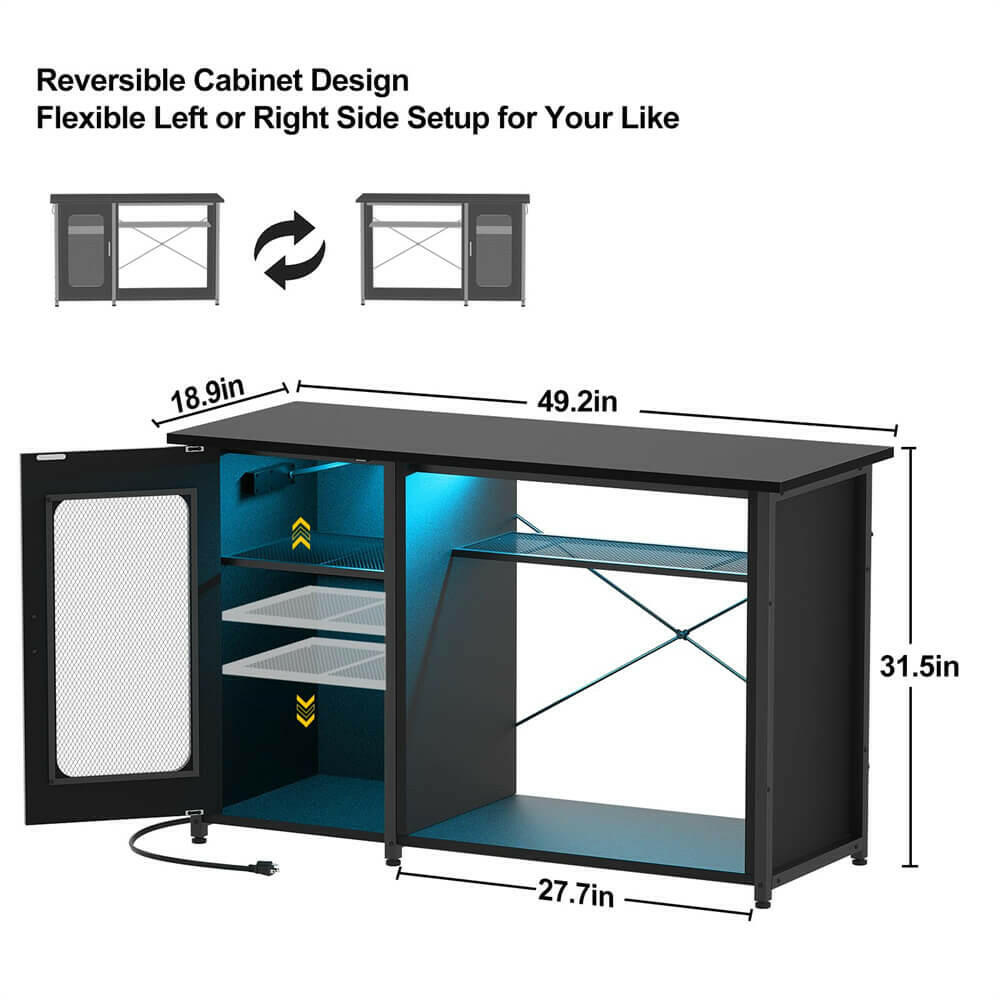 Unikito 55-75 Gallon Fish Tank Stand with Power Outlets & LED Light, Reversible Heavy Duty Metal Aquarium Stand with Cabinet for Fish Tank Accessories Storage, Turtle/Reptile Terrariums