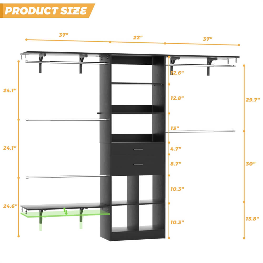 Closet Organizer System - 8FT Kids' Closet System with Cube Storage Organizer and 5 Hanging Rods