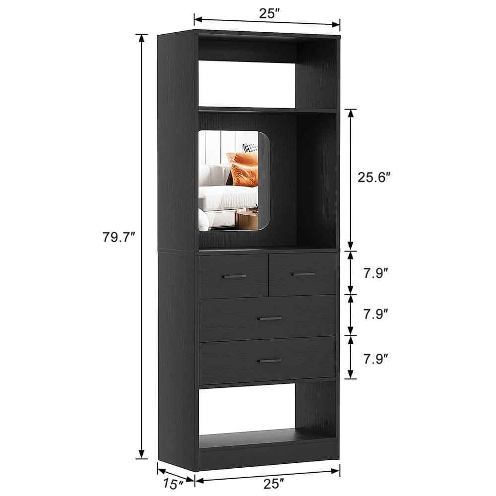 Unikito Closet System with Drawers, Freestanding Closet Organizer with Storage Shelves and Mirror, Sturdy Walk in Closet Tower for Bedroom, Mudroom and Entryway, 25" W x 16" D x 80" H