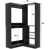 Corner Closet System, 36'' x 36'' Inch Large Freestanding Closet Organizer Tower with 2 Hanging Rods and Shelves