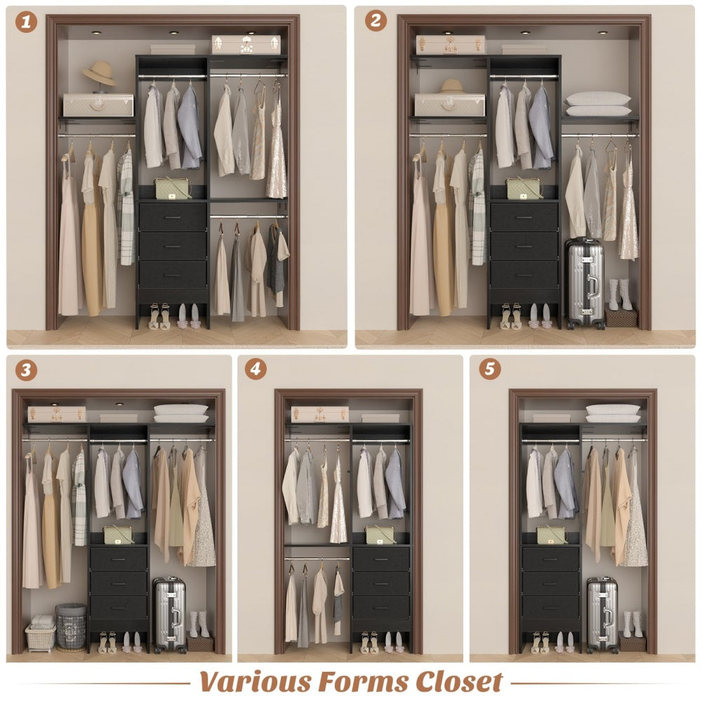 4FT Small Closet System with 3 Fabric Drawers, and 3 Adjustable Shelves