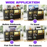 Unikito Wine Bar Cabinet with Charging Station and LED Lights, Liquor Cabinet Bar with Wine Rack, Industrial Sideboard Buffet with Drawers, Farmhouse Wood Mental Coffee Bar for Home, Kitchen