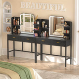 Vanity Desk with Lighted Mirror and 2 Wooden Drawers, Makeup Vanity Desk with 3 Shelves, for Bedroom