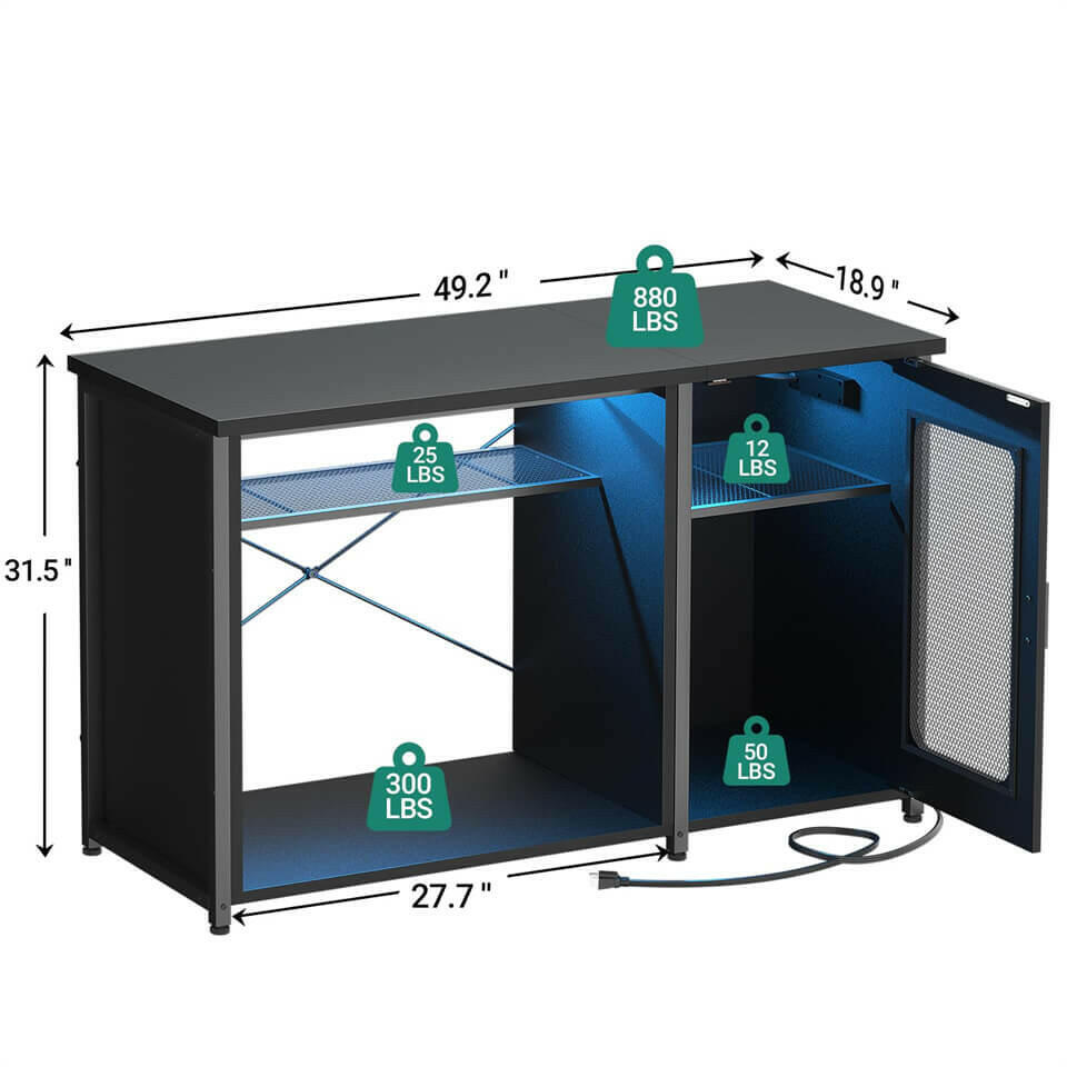 Unikito 55-75 Gallon Aquarium Stand with Power Outlets & LED Light, Reversible Fish Tank Stand with Cabinet for Fish Tank Accessories Storage, Heavy Duty Metal Frame, 880LBS Capacity