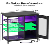 Unikito 20-29 Gallon Fish Tank Stand with Outlets and LED Light, Reversible Metal Aquarium Stand with Cabinet for Fish Tank Accessories Storage, Suitable for Reptile Terrarium, Turtle Tank