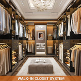 Closet System with Corner, 90.5 Inch Wooden Closet Organizer System with Drawers, Hanging Rods and Shelves