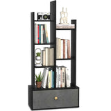 Unikito Bookshelf with Drawer, Free Standing Bookcase with Storage, Open Book Shelf Organizer, Industrial 7 Open Book Shelves, Display Wood Book Case for Bedroom, Living Room, Home Office