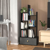 Unikito Bookshelf with Drawer, Free Standing Bookcase with Storage, Open Book Shelf Organizer, Industrial 7 Open Book Shelves, Display Wood Book Case for Bedroom, Living Room, Home Office