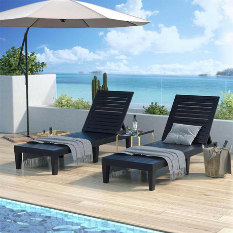 Unikito Black Outdoor Chaise Lounge Chair Set of 2 for Poolside Patio, Water-Resistant Tanning Chair Recliner with Adjustable Backrest, Resin Sun Lounger for Outside Deck, Pool, Beach, Sunbathing