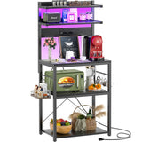 5-Tier Bakers Rack with Power Outlets, LED Lights, and Metal Hooks