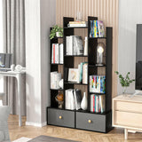 Unikito Book Shelf with 2 Drawers Free Standing Bookcase, Office Storage Shelf Organizer with 12 Open Bookshelf, Industrial Wood Book Case Display Rack for Bedroom, Living Room Home Office