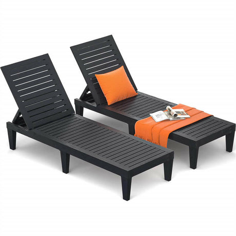 Unikito Black Outdoor Chaise Lounge Chair Set of 2 for Poolside Patio, Water-Resistant Tanning Chair Recliner with Adjustable Backrest, Resin Sun Lounger for Outside Deck, Pool, Beach, Sunbathing