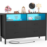 Unikito Dresser for Bedroom, 4 Drawer Dresser with LED Lights and Charging Station, Wood Dresser, Wide Chest of Drawer Storage Organizer, Dresser TV Stand for Living Room, Closet, Entryway