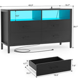 Unikito Dresser for Bedroom, 4 Drawer Dresser with LED Lights and Charging Station, Wood Dresser, Wide Chest of Drawer Storage Organizer, Dresser TV Stand for Living Room, Closet, Entryway