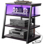 Unikito 4-Tier AV Media Stand with Power Outlets, 30 inch, with LED Lights, Adjustable Shelves