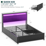 Unikito Full Size Bed Frame with 4 Storage Drawers and Charging Station, Sturdy Platform Bed with Storage Headboard and LED Light, No Box Spring Needed, Easy Assembly