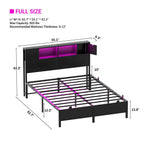 Unikito Full Size Bed Frame with Storage Headboard and Charging Station, Industrial Platform Metal Bed with LED Lights, Steel Slat Support, No Box Spring Needed, Noise-Free, Easy Assembly