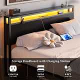 Unikito Full Size Bed Frame with 2 Storage Drawers, Industrial Metal Platform Bed with Charged Headboard and LED lights, No Box Spring Needed, Noise-Free, Easy Assembly