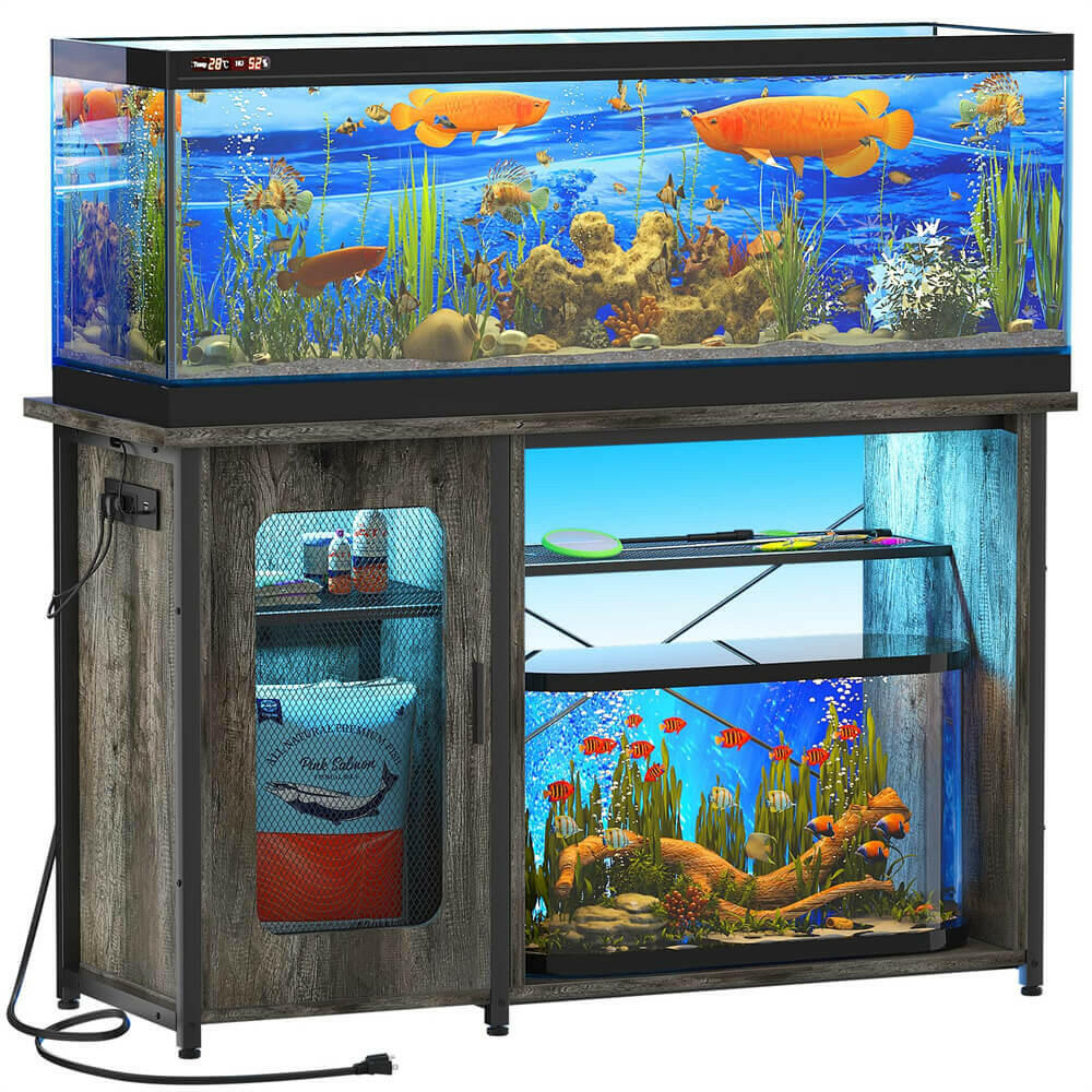 Unikito 55 75 Gallon Fish Tank Stand with Power Outlets LED Light R