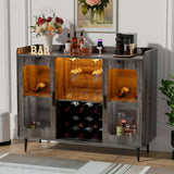 Unikito Liquor Cabinet Bar with Power Outlet and LED Light, Wine Bar Cabinet with Wine and Glasses Rack, Home Coffee Bar Cabinet, Buffet Sideboard with Storage Shelf for Kitchen, Dining Room