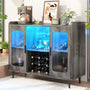 Unikito Wine Bar Cabinet with Power Outlet, Liquor Cabinet Bar with LED Light and Glass Holder, Home Coffee Bar Cabinet, Buffet Sideboard with Storage Shelf for Kitchen, Dining Room