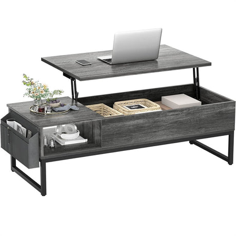 Lift Top Coffee Table with Storage, 43.3'' Height, with Side Storage Bag