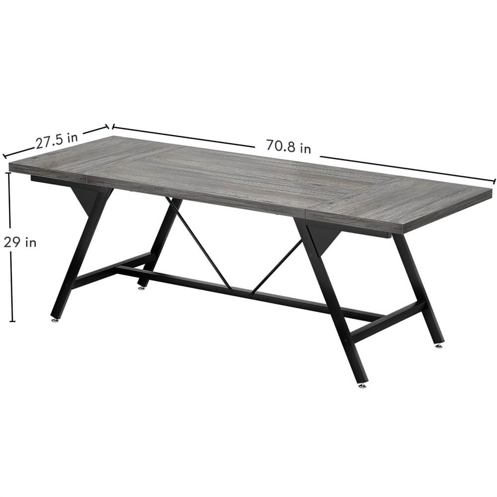 70.8 Inch Industrial Rectangular Wood Dining Table, Large Farmhouse Dining Table for 4-6 People