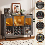 Unikito Wine Bar Cabinet with Power Outlet, Liquor Cabinet Bar with LED Light and Glass Holder, Home Coffee Bar Cabinet, Buffet Sideboard with Storage Shelf for Kitchen, Dining Room