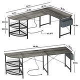 Unikito L Shaped Desk with Power Outlet, 98.4" Reversible Corner Computer Table with Storage Shelves and Bag, Modern 2 Person Large Long Desk for Home Office Writing Study Workstation