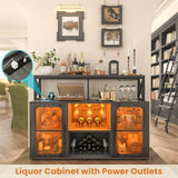 Unikito Bar Cabinet with Power Outlet, Liquor Cabinet with Led Lights and Glass Holders, Storage Buffet Cabinet Coffee Bar Cabinet for Liquor, Wine Cabinet with Racks for Home, Kitchen