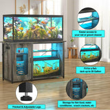 Unikito 55-75 Gallon Fish Tank Stand with Power Outlets & LED Light, Reversible Heavy Duty Metal Aquarium Stand with Cabinet for Fish Tank Accessories Storage, Turtle/Reptile Terrariums