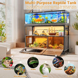 Unikito 55-75 Gallon Fish Tank Stand with LED Light, Aquarium Stand with Outlet and Storage, 49.2" Reptile Terrarium Tank with Lockable Door, Observable Screen and Top Ventilation Mesh